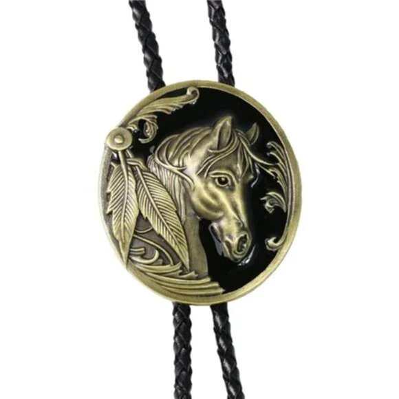 Bolo Tie Leather Braided Cowboy  Vintage Bolo Tie for Men - Picture 2 of 6